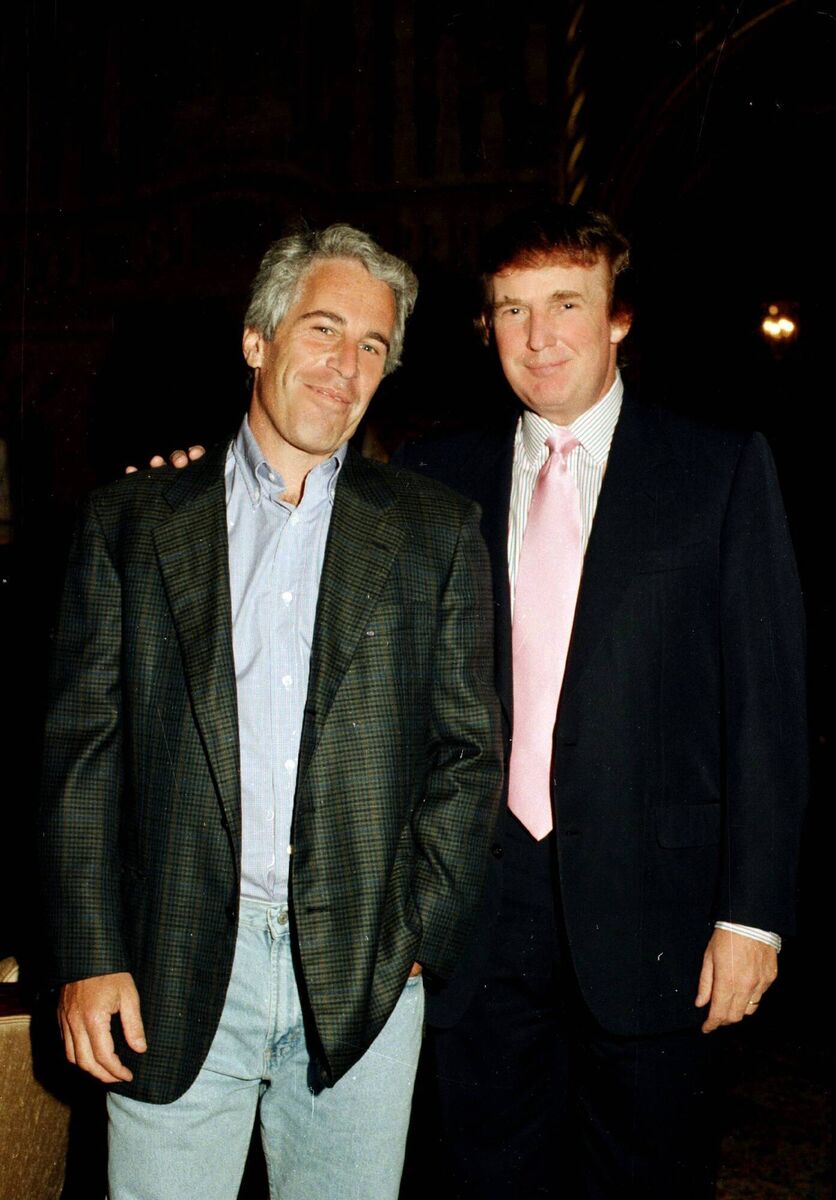 Portrait of American financier Jeffrey Epstein (left) and real estate developer Donald Trump as they pose together at the Mar-a-Lago estate, Palm Beach, Florida, 1997.(Picture: Davidoff Studios/Getty Images)