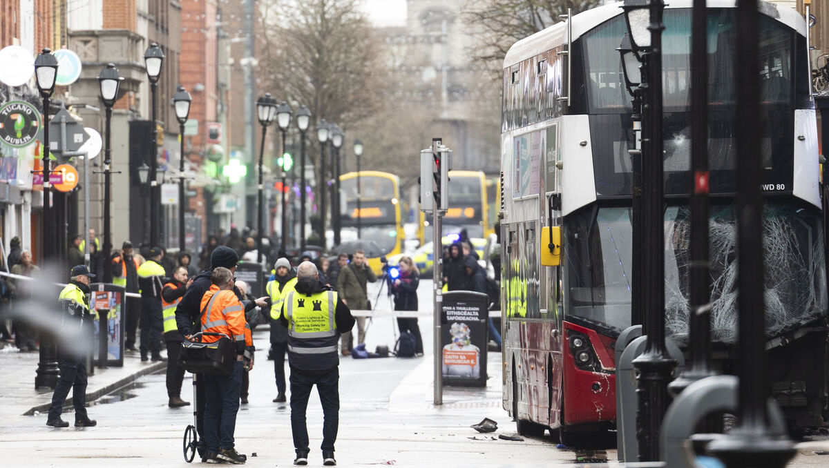 Garda Forensic Collision Investigators at the scene of a bus crash on North Earl Street in Dublin City Center . Photo: Sam Boal/Collins Photos 