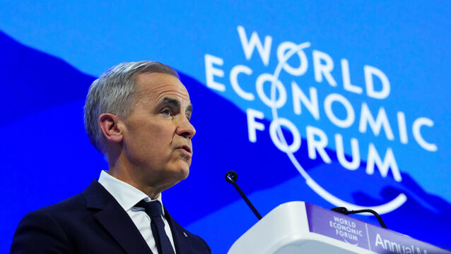 <p>Canadian prime minister Mark Carney delivering a speech at the World Economic Forum in Davos, Switzerland. Picture: Seán Kilpatrick/The Canadian Press via AP</p>