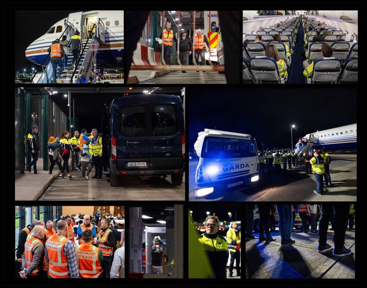 Press Photographers Ireland 'AIB Press Photographer of the Year 2026 - 1st Reportage - Operation Trench - Tension builds as gardaí oversee Ireland’s largest charter deportation, guiding families and individuals through Dublin Airport in a historic law-enforcement operation. Picture: Chani Anderson/Irish Examiner