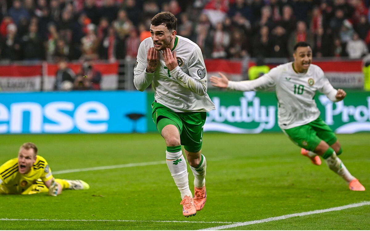 Troy Parrott celebrates after scoring his third goal against Hungary last November. Picture: Stephen McCarthy/Sportsfile Troy Parrott celebrates after scoring his third goal against Hungary last November. Picture: Stephen McCarthy/Sportsfile