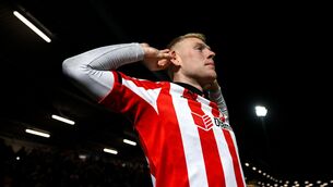 <p>Josh Thomas celebrates after scoring the winner. Pic: Stephen McCarthy/Sportsfile</p>