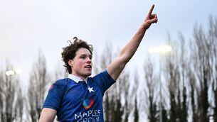 <p>TOP DOGS: St Mary's Myles Carey celebrates after scoring his side's third try in the Energia All-Ireland League Division 1A win over Terenure College at Templeville Road. The win puts St Mary's top. Pic: Seb Daly/Sportsfile </p>
