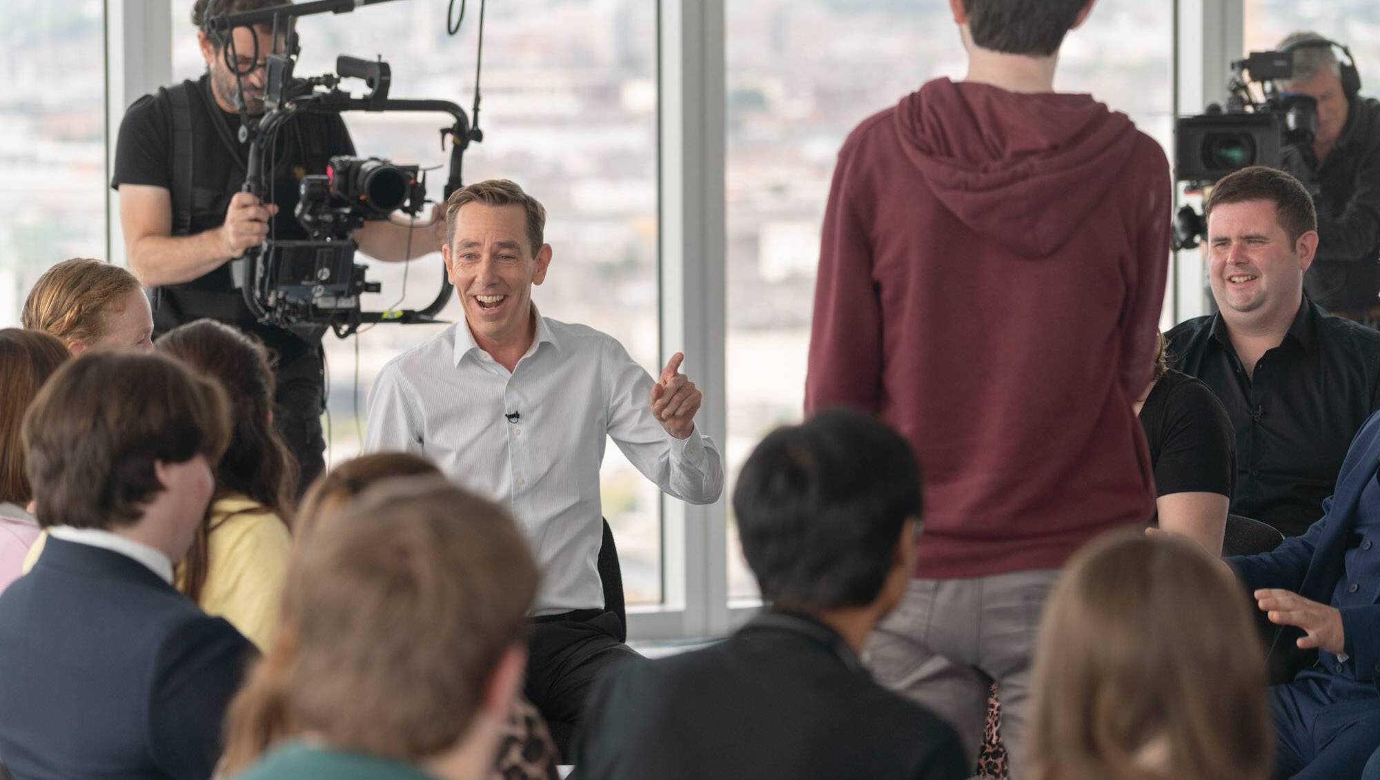 Ryan Tubridy with Muireann O'Connell in the Vigrin Media new show 'The Assembly'.