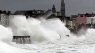 <p>High waves were seen along the coast at Scotsman's Bay in Dun Laoghaire</p>