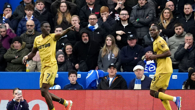 <p>Ismaila Sarr (left) scored the winner for Crystal Palace against Brighton in the Premier League. Pic: Adam Davy/PA Wire.</p>