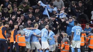 <p>CRAZY: Manchester City's Erling Haaland celebrates scoring the winner. Pic: Peter Byrne/PA Wire.</p>