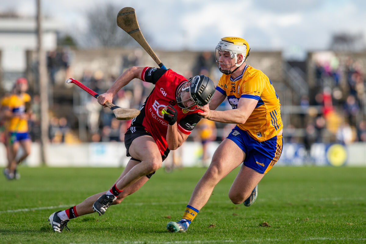 Daithi Sands of Down in action against Ronan Kilroy of Clare. Pic ©INPHO/Natasha Barton