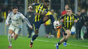 <p>Fenerbahce's Jhon Duran plays the ball during a Europa League game against Aston Villa. Pic: AP Photo/Francisco Seco</p>