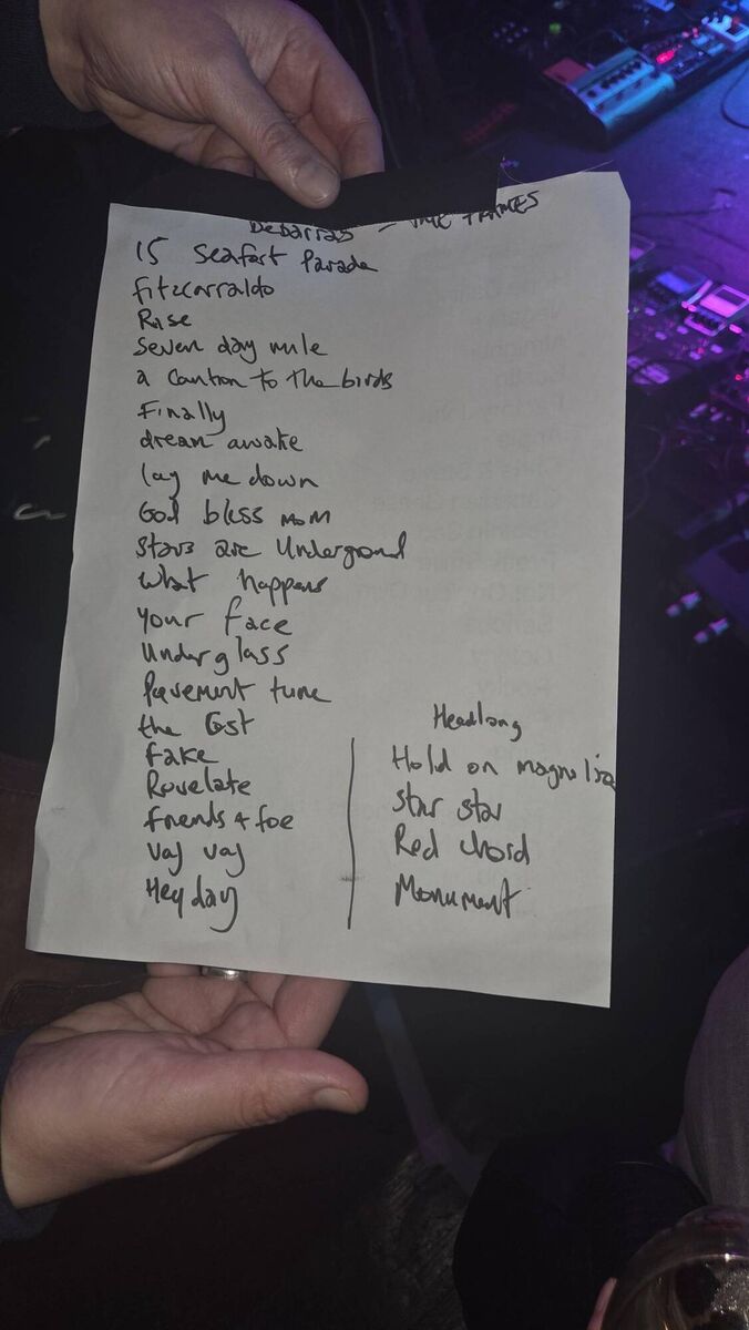 The setlist for The Frames in DeBarra's, Clonakilty. Picture: Esther McCarthy 