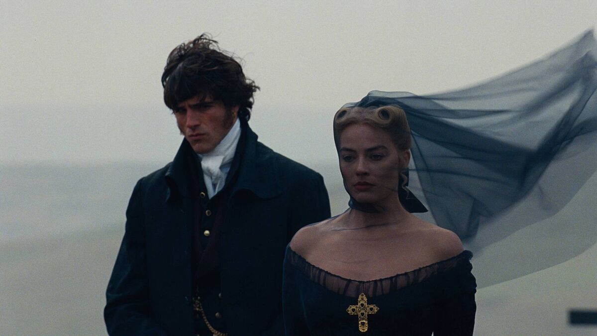 Jacob Elordi as Heathcliff and Margot Robbie as Catherine Earnshaw in Wuthering Heights