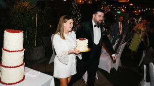 <p>Fiona Frawley and Duane Doogan at their wedding reception.</p>