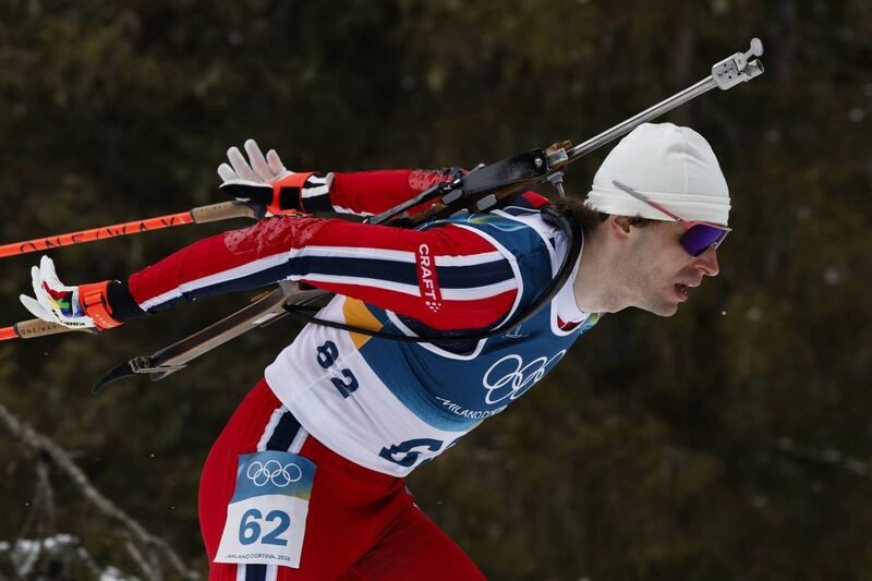 Norway's Sturla Holm Laegreid skis during the men's biathlon 20km individual event during the Milano Cortina 2026 Winter Olympic Games. Pic: Odd ANDERSEN / AFP via Getty Images