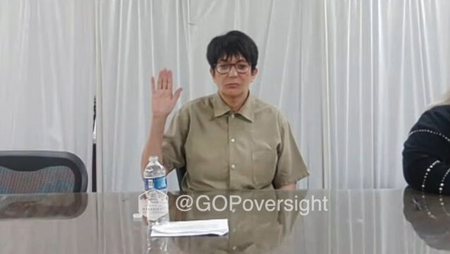 <p>Ghislaine Maxwell refusing to answer questions as part of US Congress’s probe into paedophile financier Jeffrey Epstein. Picture: GOP Oversight/PA</p>