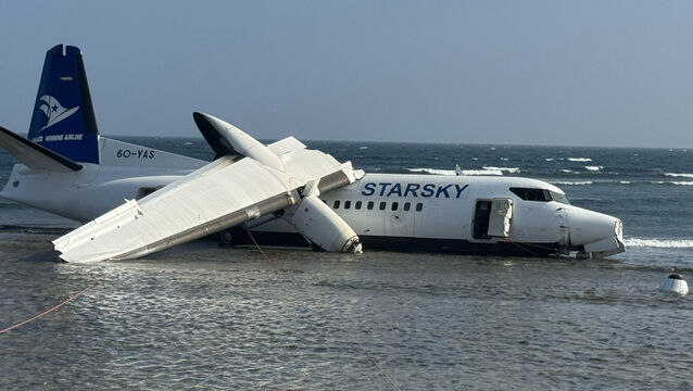 The aircraft came to rest on the shore of the Indian Ocean, Starsky Aviation chief executive Ahmed Nur said (Omar Faruk/AP)