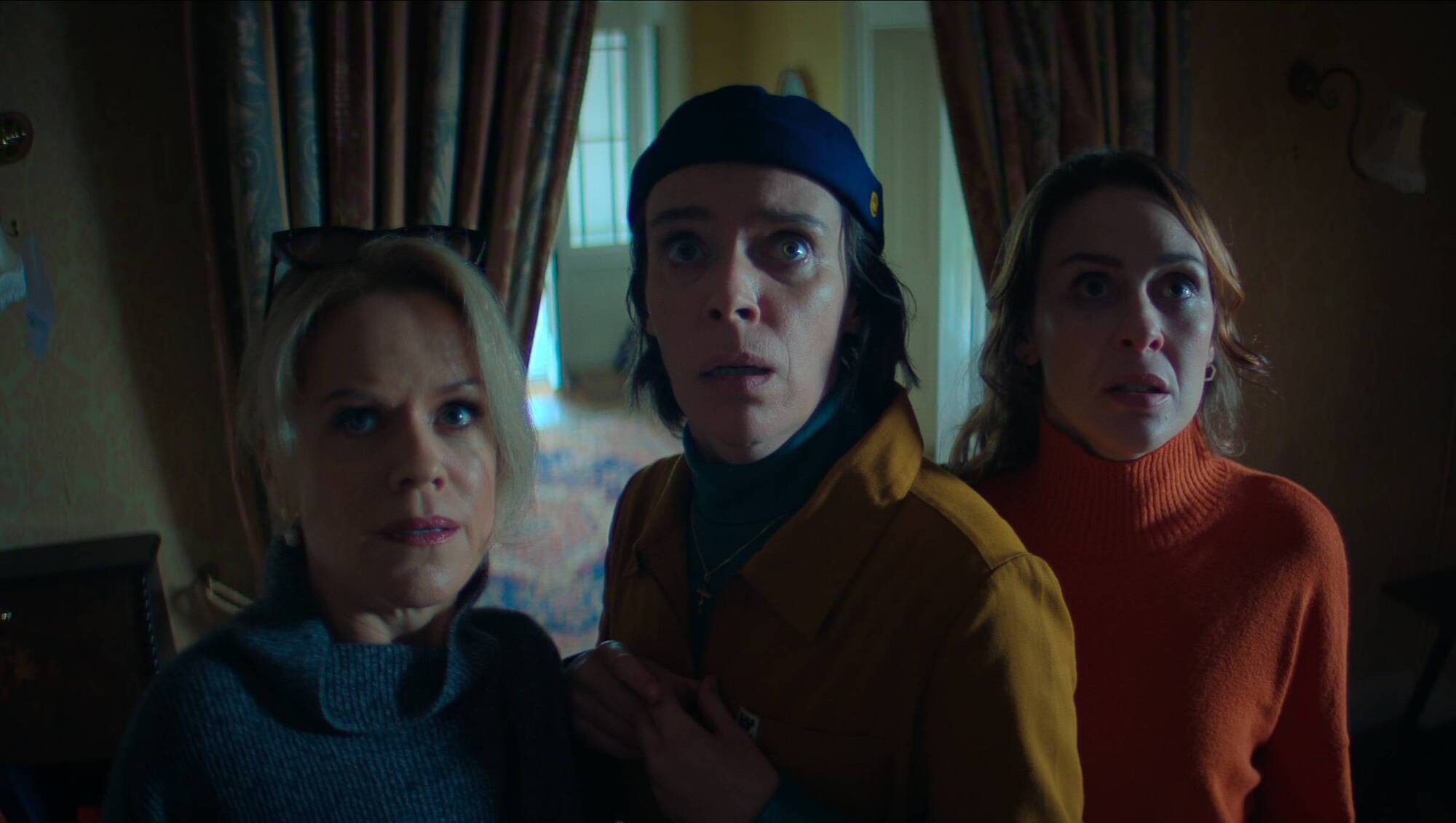 Roisin Gallagher as Saoirse Sinéad Keenan as Robyn Caoilfhionn Dunne as Dara in "How to Get to Heaven From Belfast" Picture: Netflix