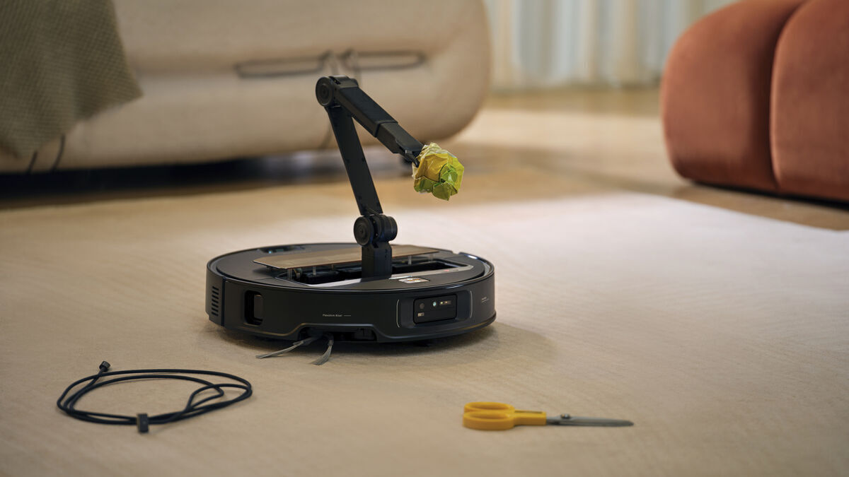 The Roborock Saros Z70 features the world’s first mass-produced OmniGrip robotic arm, designed to move small obstacles out of the way before vacuuming and mopping.