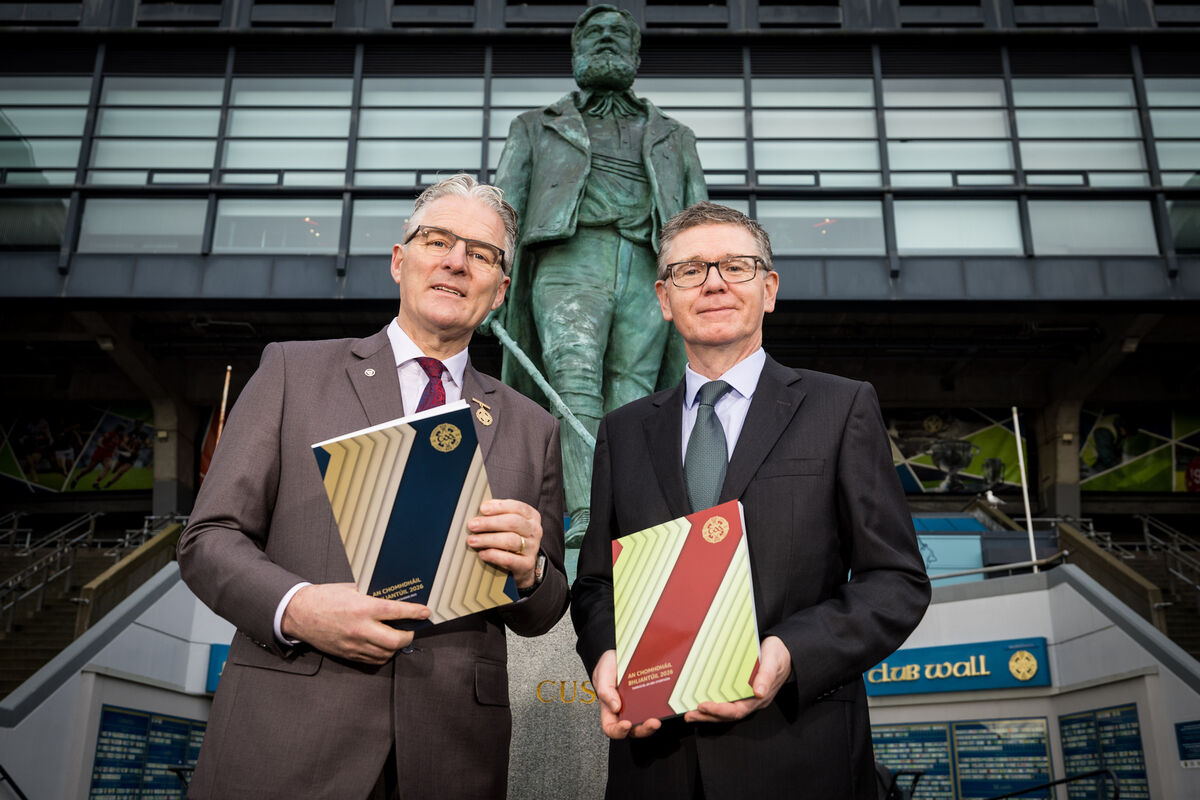Ryan and President of the GAA Jarlath Burns outside Croke park ahead of the Annual Report. Pic: Laszlo Geczo/Inpho