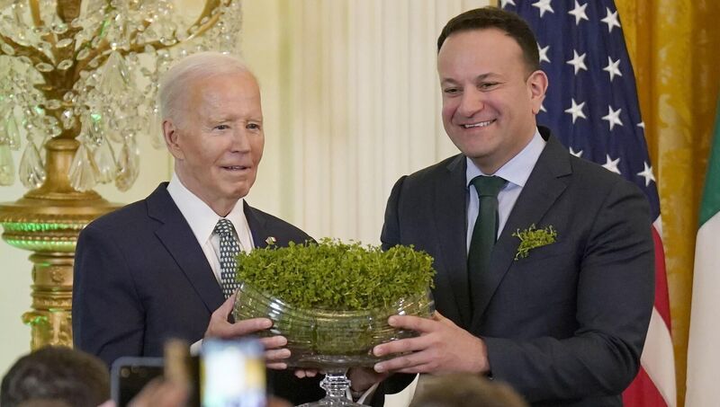 Taoiseach Leo Varadkar and US president Joe Biden during the shamrock ceremony at the White House in 2024. Picture: Niall Carson/PA Wire