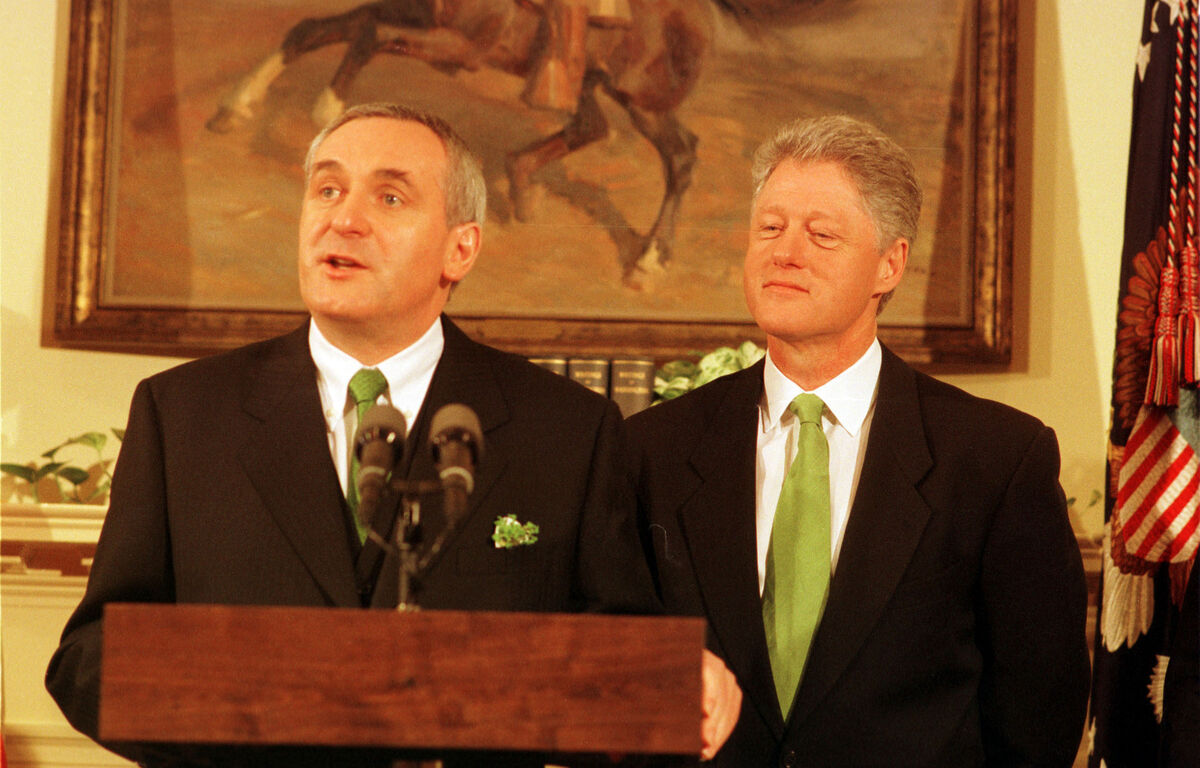  Taoiseach Bertie Ahern with President Bill Clinton at the White House during the shamrock presentation for St Patrick's Day in 1998. Picture: Eamonn Farrell/RollingNews.ie