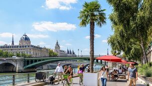 <p>Every July and August since 2002 the banks of the Seine are converted into seaside walk with palm trees, picnic tables and parasols during Paris-Plages summer event.</p>