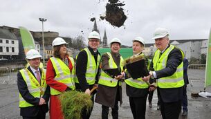 <p>Taoiseach Enda Kenny turning the sod on the €50m Cork event centre with Lord Mayor Chris O'Leary; Tánaiste Joan Burton; minister for defence Simon Coveney; CEO of live Nation Ireland Mike Adamson; and BAM Ireland CEO Theo Cullinane. Picture: Daragh McSweeney/Provision</p>