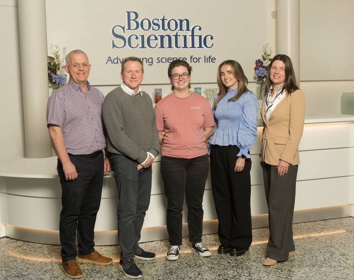 Pictured are Stephen Griffin (Senior Facilities Director), Gareth Bell (Senior Fellow Manufacturing Engineer), Emily Stack (Maintenance Technician), Nora O’Gorman (Senior Process Chemist) and Sinead O’Neill (Site Vice President of Operations). 
