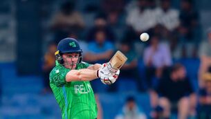 <p>Ireland's Lorcan Tucker bats during the ICC Men's T20 World Cup group stage match. Pic: Viraj Kothalawala/Sportsfile.</p>