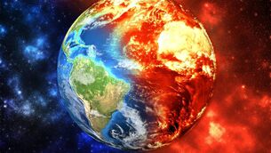 Planet Earth burning, global warming concept