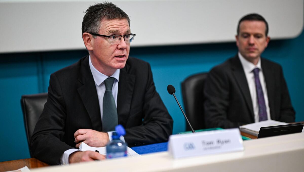 Ard Stiúrthóir of the GAA Tom Ryan alongisde GAA director of finance Ger Mulryan during the GAA Annual Report launch at Croke Park. Pic: David Fitzgerald/Sportsfile.