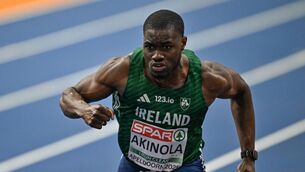 <p>Bori Akinola's previous best for the 60m was the 6.59 he ran in Glasgow in January. Pic: Sam Barnes/Sportsfile</p>