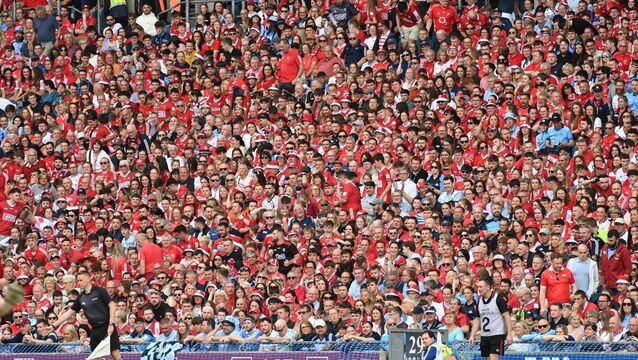 <p>Cork fans against Dublin during the All-Ireland SHC semi final at Croke park . Pic: Eddie O'Hare</p>