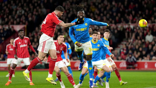 <p>Nottingham Forest's Morato has a shot on goal during the Premier League match against Wolves. Pic: Joe Giddens/PA Wire.</p>