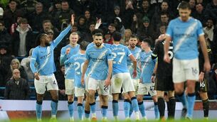 <p>Manchester City's Erling Haaland celebrates after scoring. Pic: Martin Rickett/PA Wire.</p>