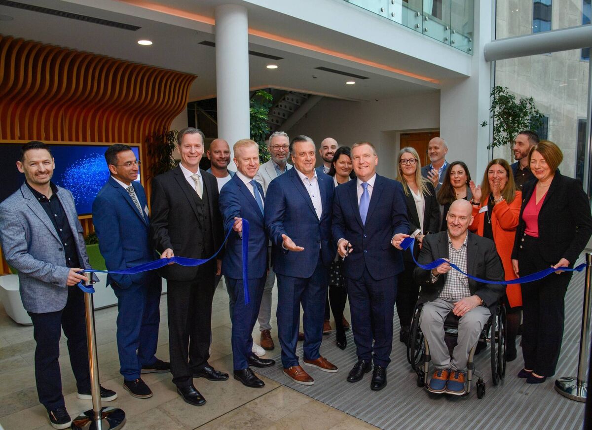 IDA and Quest Software staff with Michael Laudon, chief product and technology officer, Quest; Dónal Travers, executive director, IDA; Tim Page, CEO, Quest; Michael McGrath, EU Commissioner for Democracy, Justice, the Rule of Law and Consumer Protection; Heath Thompson, chief strategy officer, Quest; and Marie Wycherley, senior director and site lead, Quest, at the formal opening of Quest Software's new Centre for Advanced AI Architecture at its City Gate Campus in Cork . Pic: Daragh Mc Sweeney/Provision