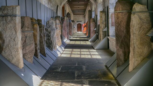 <p>Ogham Stones in the Stone Corridor, University College Cork. Ogma was a Tuatha De Dannan god and general polymath who invented Ogham script.<br>Picture: Tomas Tyner, UCC</p>