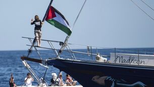 <p>A file photo of Greta Thunberg aboard one of the Gaza flotilla boats, departing from Sicily last year. (AP Photo/Salvatore Cavalli)</p>