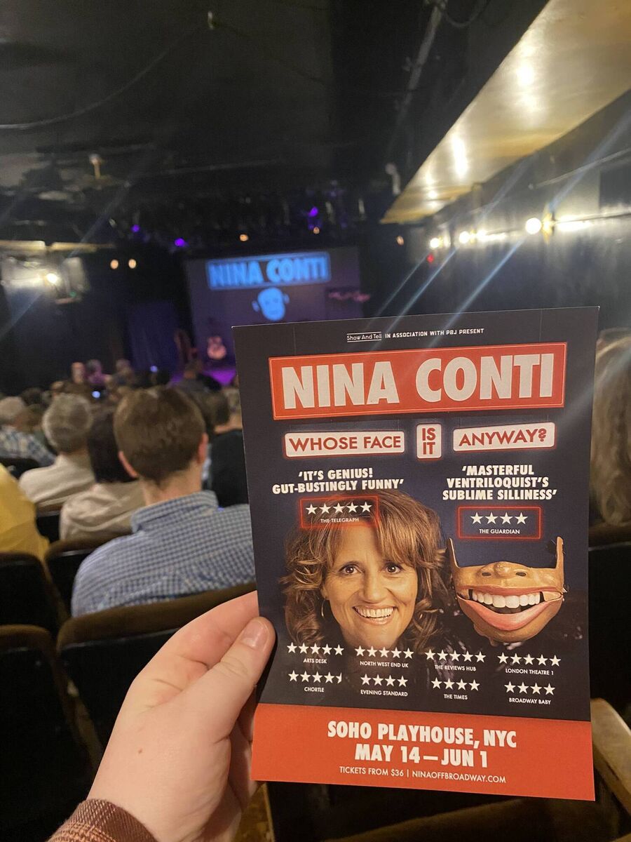 A poster promoting Nina Conti's shows in the SoHo Playhouse, New York, one of the places where Rebecca Dermody worked as an intern. 