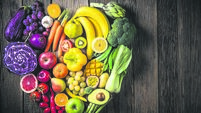 Vegetables and fruit with heart shape as concept of cardiovascular health