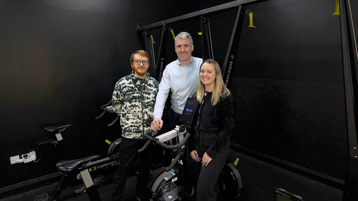 Bart Walusiak, head engineer of Revelate Fitness, Chris Kenefick, founder and CEO of Revelate Fitness, and Orla Clarke, gym manager of Obodo, Douglas - the home of the first Revelate Fitness gym.