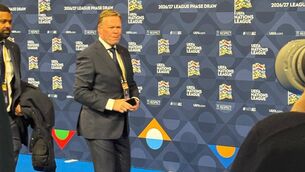 <p>Ronald Koeman ahead of the draw in Brussels</p>