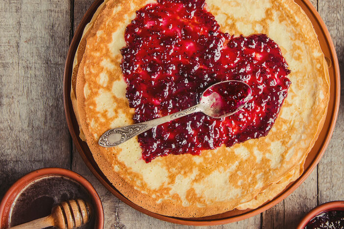 Raspberry and rosewater pancakes