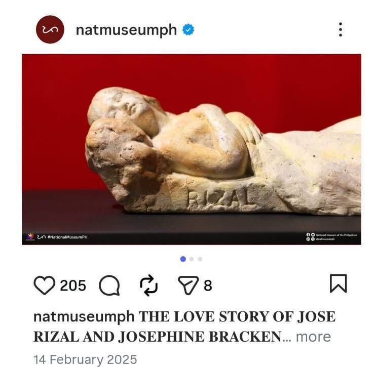 A Valentine's Day post from the National Museum in the Philippines celebrating 'Josephine Sleeping', Rizal's tribute to Josephine.  