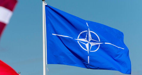 A NATO flag flies at Cardiff Castle during the NATO summit which was held in Newport.