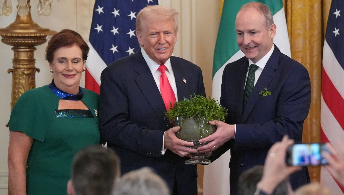 Taoiseach Micheal Martin and his wife Mary O'Shea with US president Donald Trump during the St Patrick's Day reception and shamrock ceremony in the the East Room of the White House, in Washington DC, as part of his week long visit to the US. last year.