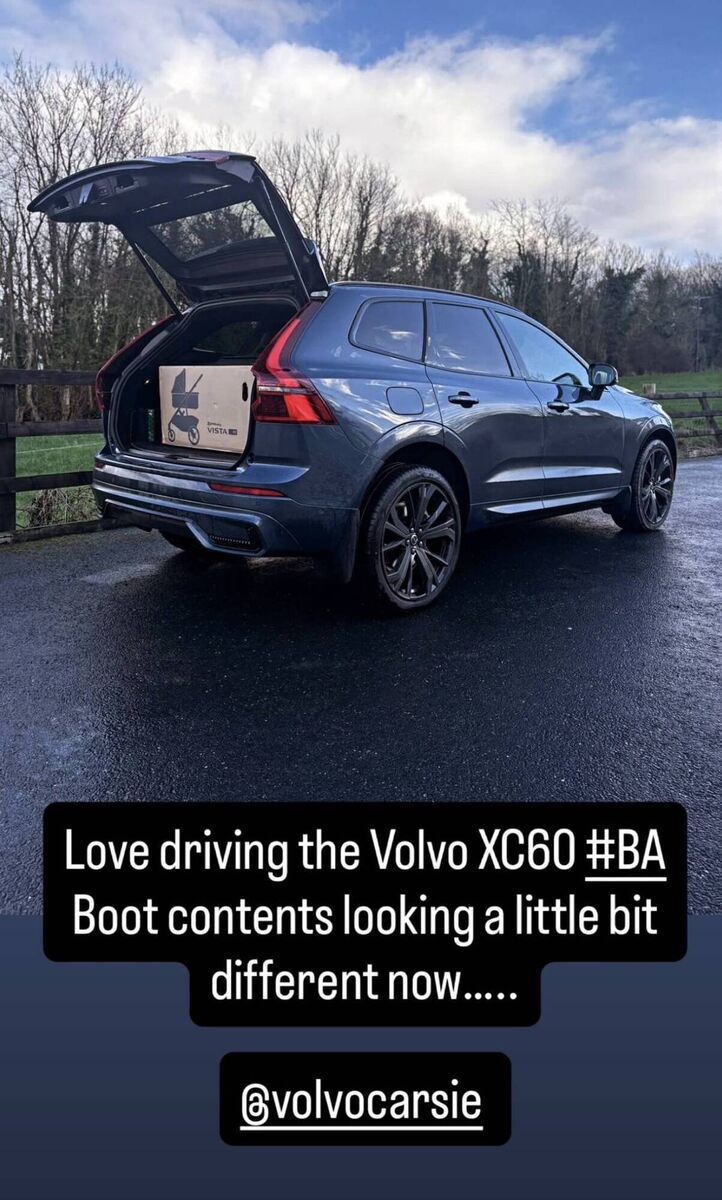 Rachel Blackmore broke her pregnancy news with an Instagram story featuring a snap of her car with a pram box in the boot. Picture: Rachel Blackmore/Instagram.