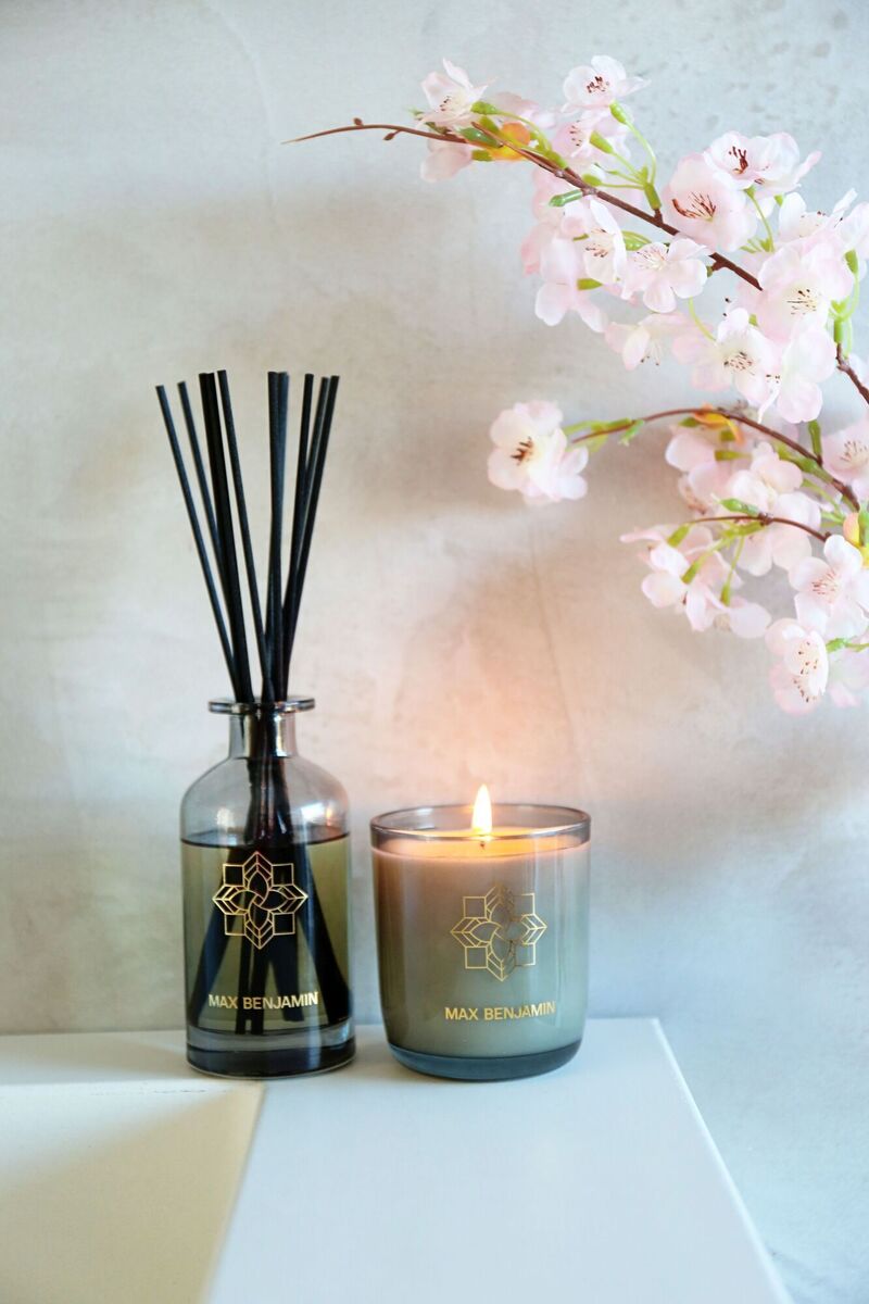  Kyoto Blossom candles and diffusers have the scent of Japan’s cherry blossoms for spring; candle €30, diffuser €35, www.maxbenjamin.com.