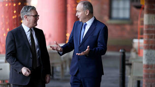 <p>British Prime Minister Keir Starmer and Taoiseach Micheál Martin ahead of a business roundtable at the Albert Dock in Liverpool, after the first in a new series of annual UK-Ireland Summits last year. File picture</p>