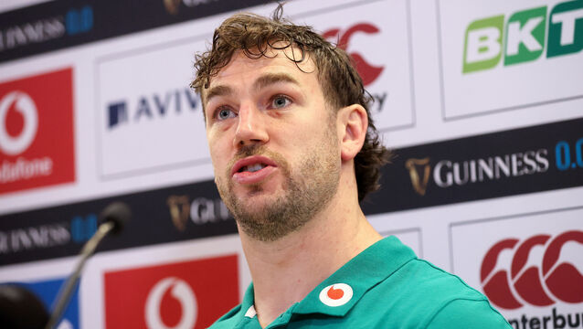 <p>Caelan Doris faces the media on Friday. Pic: INPHO/Bryan Keane</p>