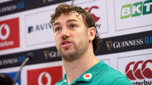 <p>Caelan Doris faces the media on Friday. Pic: INPHO/Bryan Keane</p>